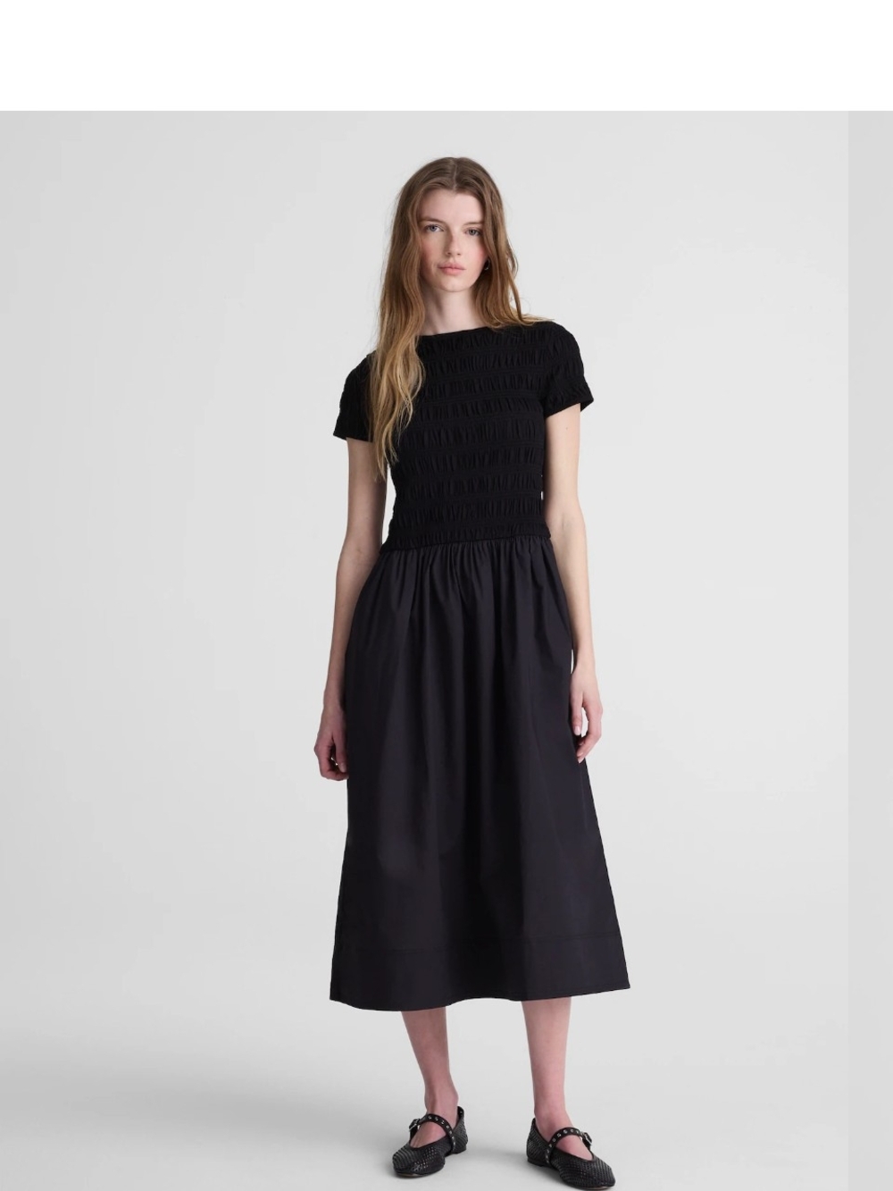 Madewell Smocked Boatneck Midi Dress NZ399 Size M NEW Black